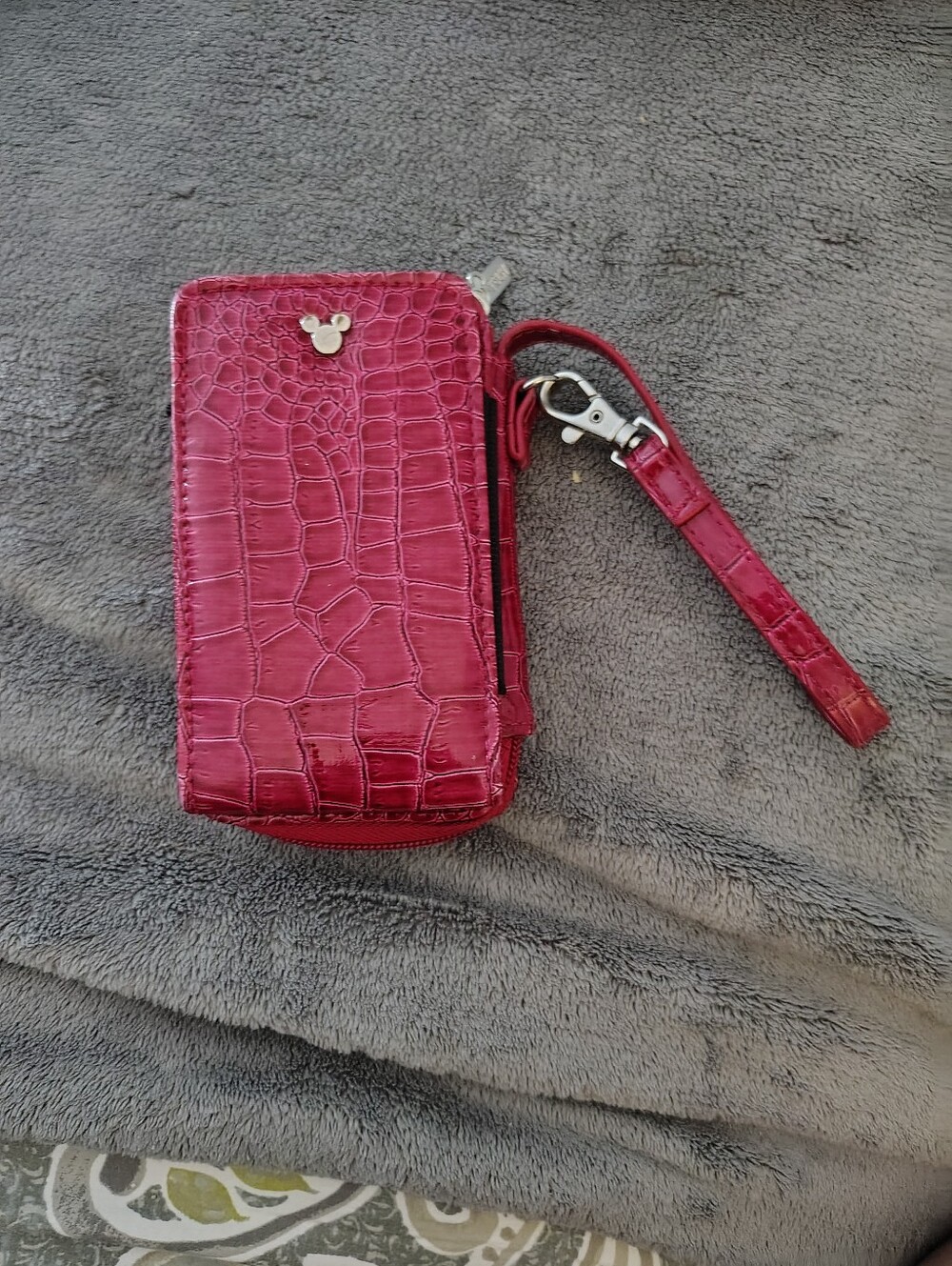 Faux Red Croc-Texture Wristlet Phone Case with Mickey Accent